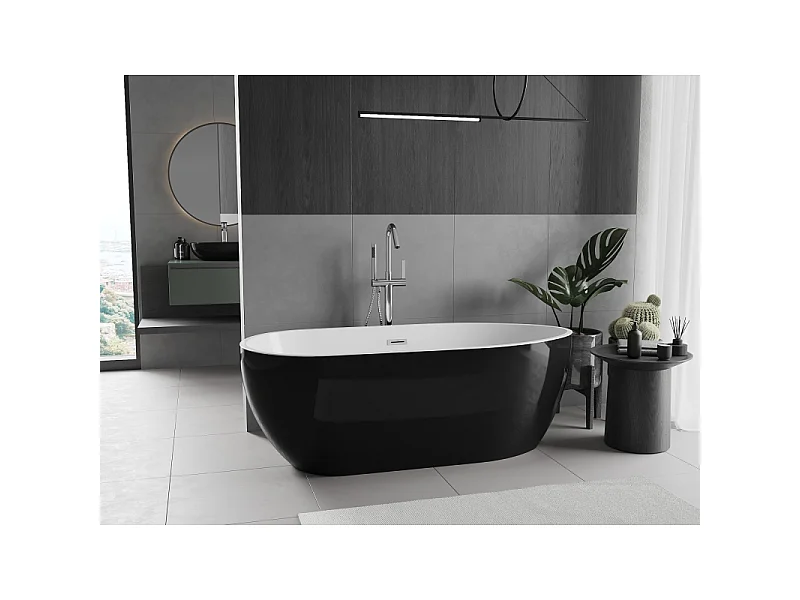 Mexen Eos fritstående badekar 170 x 75 cm, hvid/sort, krom overløb - 52471707575-01