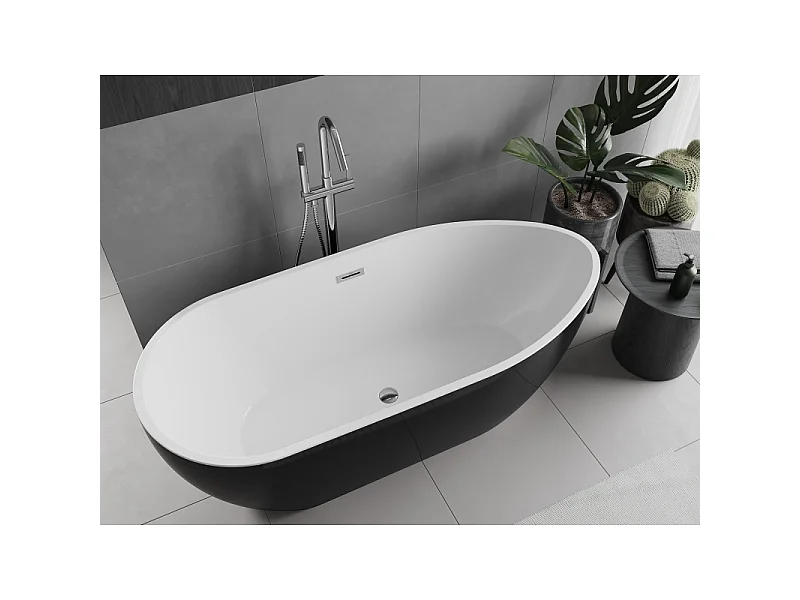 Mexen Eos fritstående badekar 170 x 75 cm, hvid/sort, krom overløb - 52471707575-01