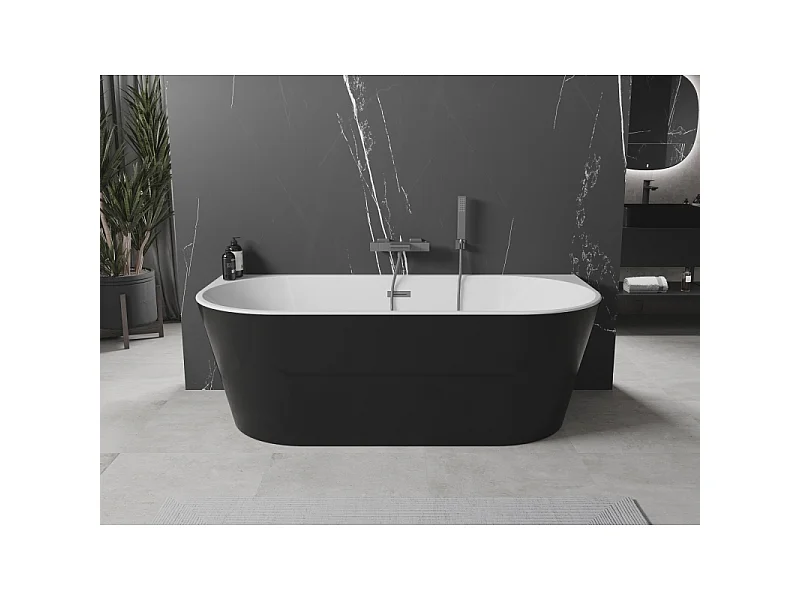 Mexen Oval freistehende an der Wand aufgestellte Badewanne 170 x 80 cm, weiß/schwarz, Überlauf gun metal - 52671708075-95