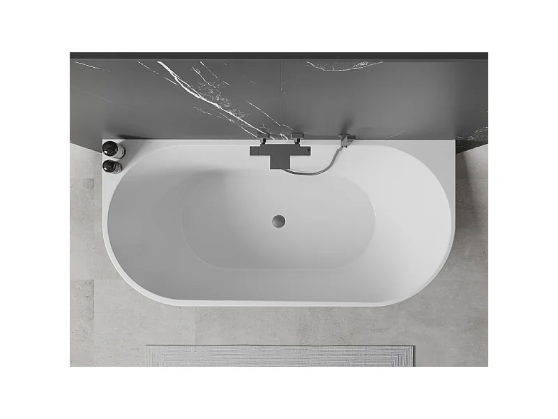 Mexen Oval freistehende an der Wand aufgestellte Badewanne 170 x 80 cm, weiß/schwarz, Überlauf gun metal - 52671708075-95