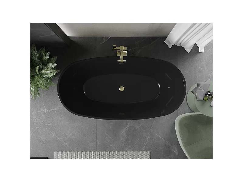 Mexen Eris baignoire autoportante 170 x 80 cm, noire, trop-plein doré - 53441708070-50