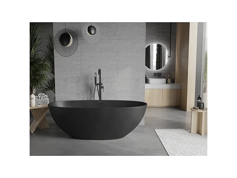 Mexen Bari baignoire autoportante en conglomérat 165 x 75 cm, noir mat - 57221657570