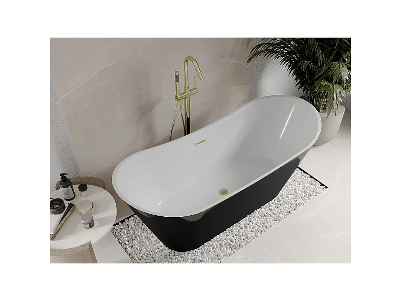 Mexen Celia freistehende Badewanne 170 x 75 cm, weiß/schwarz, Überlauf gold gebürstet - 52331707575-55