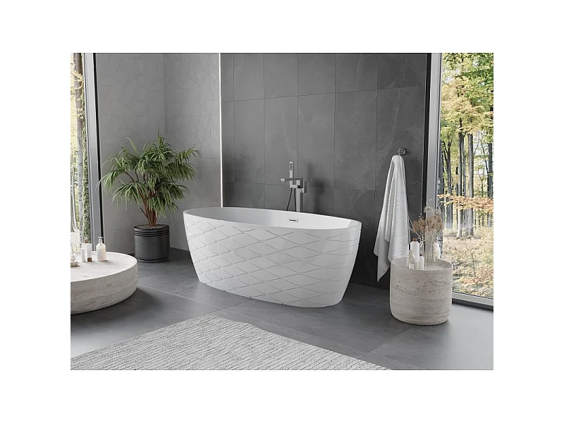 Mexen Olea freestanding bathtub pattern 170 x 80 cm, white, gun gray brushed overflow - 52821708000-66