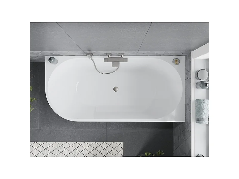 Mexen Mia freestanding corner right bathtub 140 x 75 cm, white, brushed nickel overflow - 52691407500P-97