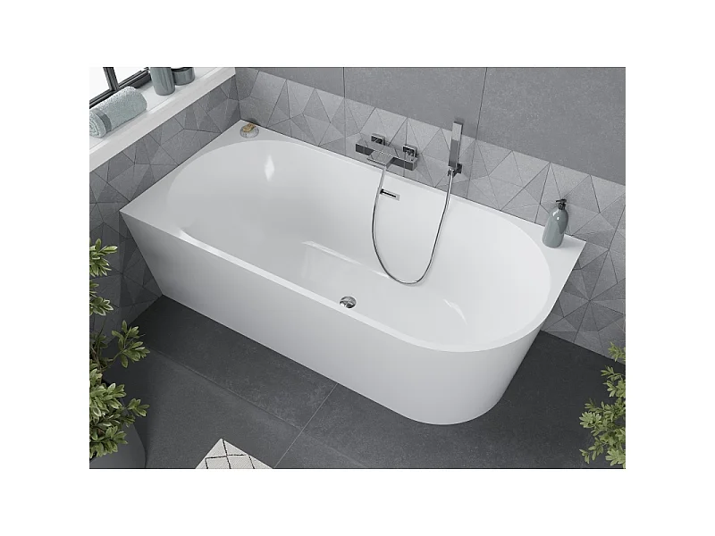 Mexen Mia baignoire autoportante d'angle gauche 160 x 80 cm, blanche, trop-plein chromé - 52691608000L-01