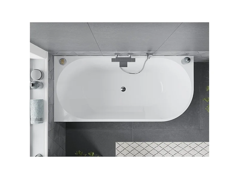 Mexen Mia baignoire autoportante d'angle gauche 160 x 80 cm, blanche, trop-plein chromé - 52691608000L-01