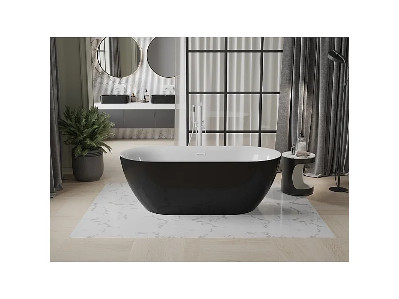 Mexen Roxy Free-standing Bathtub 67 x 31 in, White/Black, White Overflow - 51201708075-20