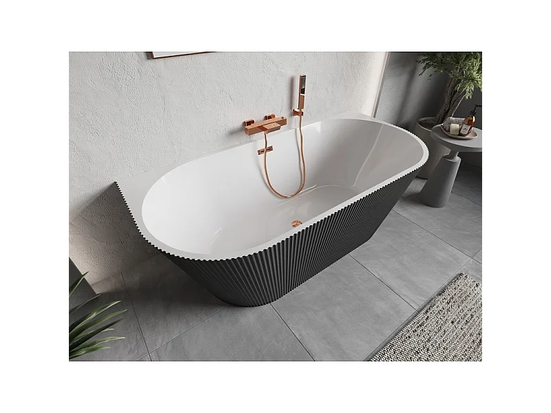 Mexen Oris vrijstaande aan de muur bevestigd bad geribbeld 170 x 80 cm, wit/grijs, overloop roségoud - 52871708062-60