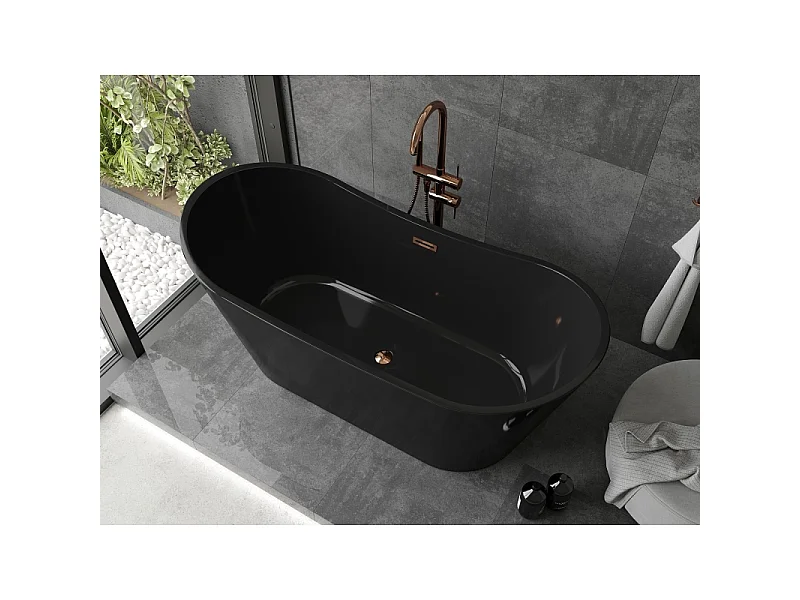 Mexen Montana baignoire autoportante 170 x 80 cm, noire, trop-plein or rose - 52011708070-60