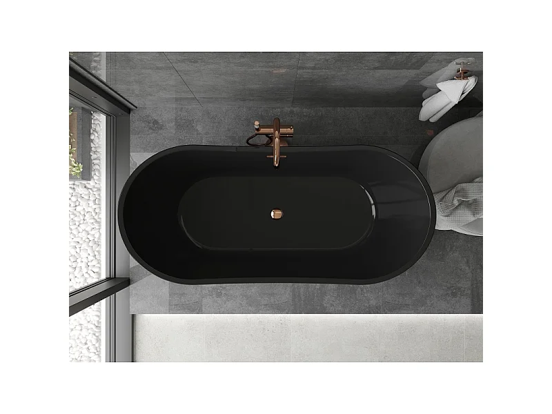 Mexen Montana baignoire autoportante 170 x 80 cm, noire, trop-plein or rose - 52011708070-60