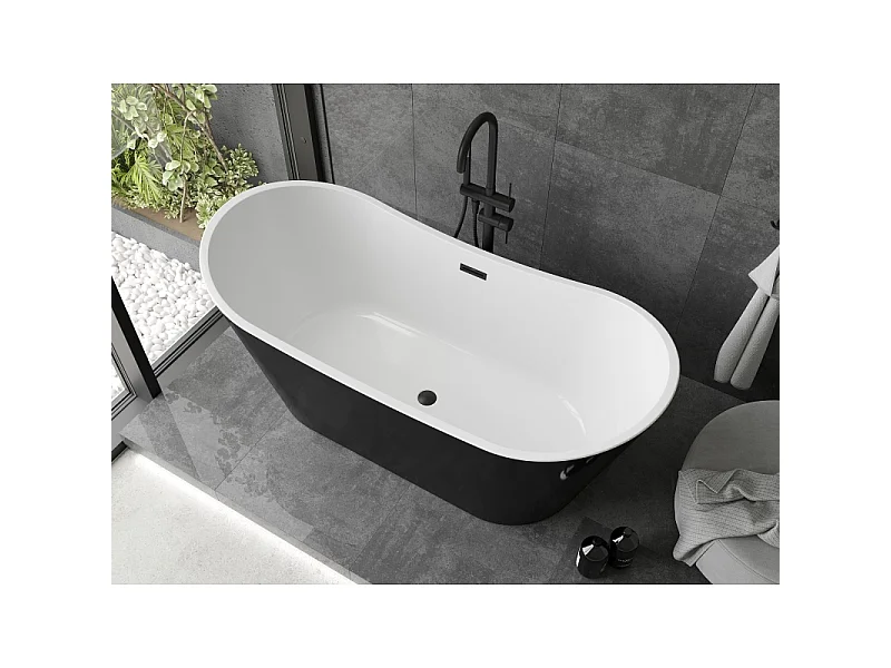 Mexen Montana freestanding bathtub 180 x 80 cm, white/black, black overflow - 52011808075-70