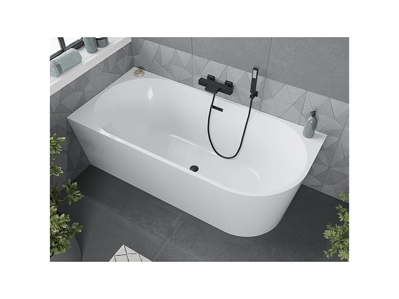Mexen Mia left corner freestanding bathtub 160 x 75 cm, white, black overflow - 52691607500L-70