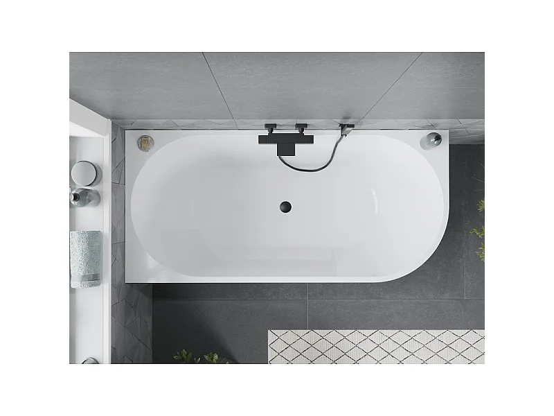 Mexen Mia left corner freestanding bathtub 160 x 75 cm, white, black overflow - 52691607500L-70