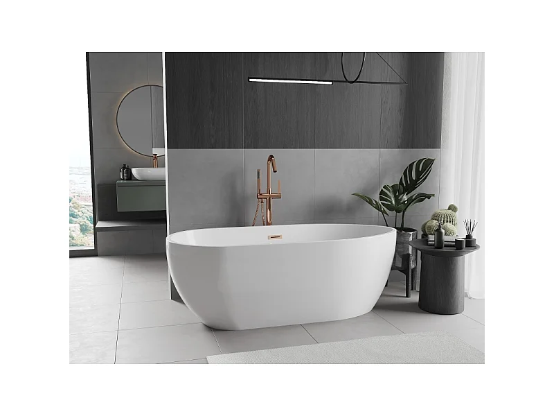 Mexen Eos freistehende Badewanne 170 x 75 cm, weiß, Überlauf gebürstetes Kupfer - 52471707500-65