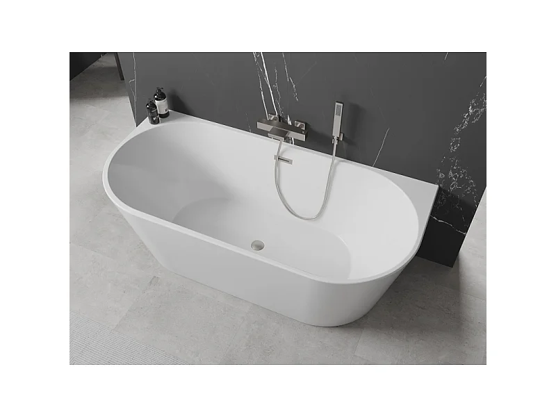 Mexen Oval freestanding wall-mounted bathtub 180 x 80 cm, white, brushed nickel waste - 52671808000-97