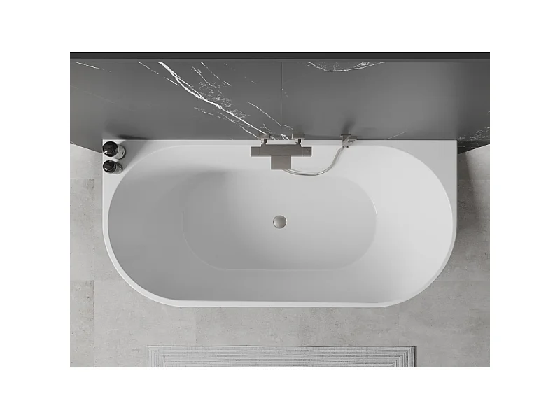 Mexen Oval freestanding wall-mounted bathtub 180 x 80 cm, white, brushed nickel waste - 52671808000-97