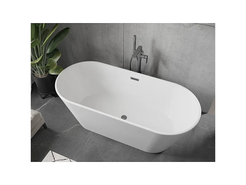 Mexen Flavia vasca da bagno indipendente 170 x 75 cm, bianca, troppo pieno gun gray spazzolato - 54031708000-66