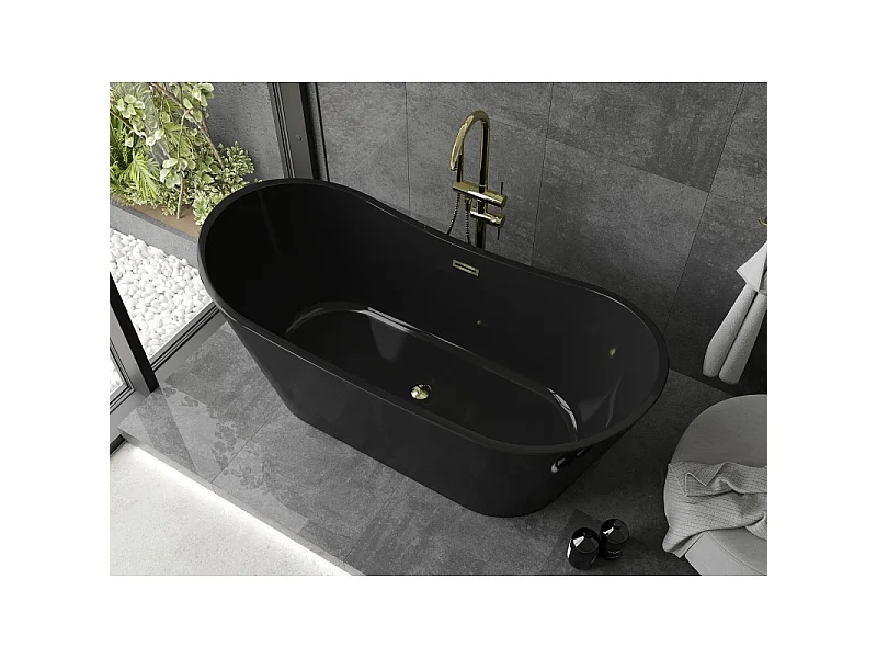 Mexen Montana baignoire autoportante 170 x 80 cm, noire, trop-plein doré - 52011708070-50