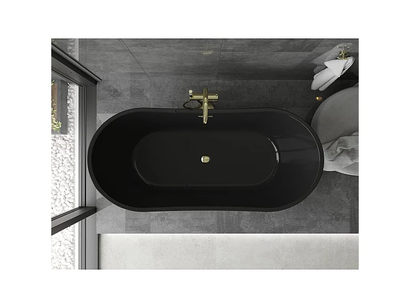 Mexen Montana baignoire autoportante 170 x 80 cm, noire, trop-plein doré - 52011708070-50