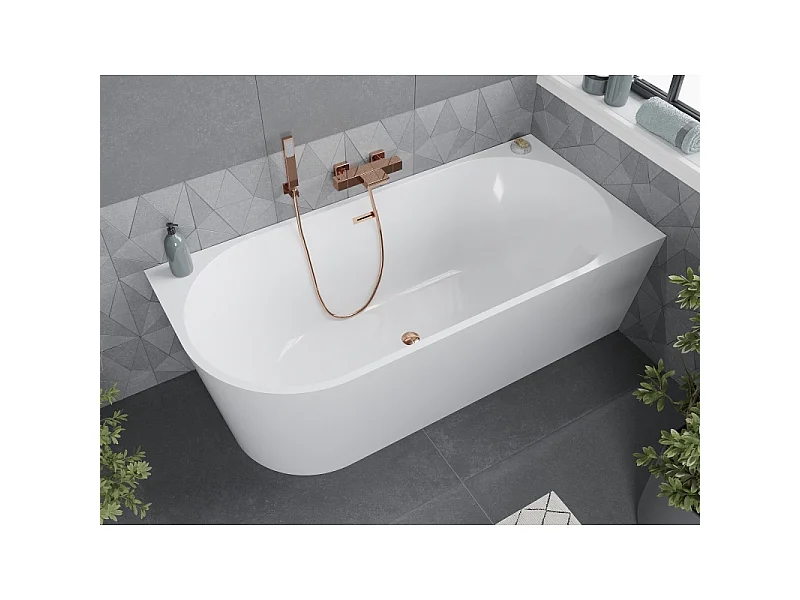 Mexen Mia right corner freestanding bathtub 160 x 75 cm, white, rose gold overflow - 52691607500P-60