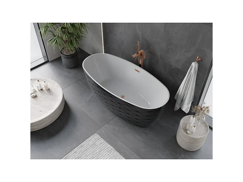 Mexen Olea vrijstaande badkuip patroon 170 x 80 cm, wit/zwart, overloop geborsteld koper - 52821708075-65