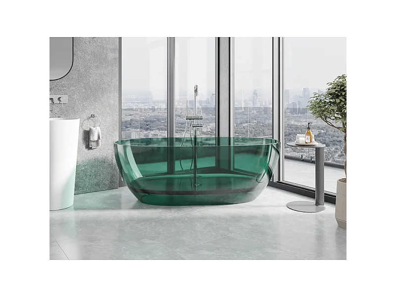 Mexen Pure teal vrijstaande transparante badkuip 170 x 80 cm, chromen afvoer - 58071708011