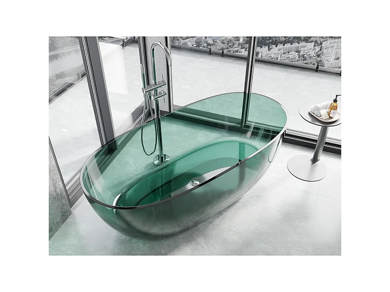 Mexen Pure teal vrijstaande transparante badkuip 170 x 80 cm, chromen afvoer - 58071708011