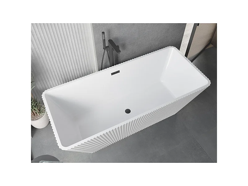 Mexen Tava freistehende Rillenbadewanne 170 x 75 cm, weiß, schwarze Überlauf - 52851707500-70
