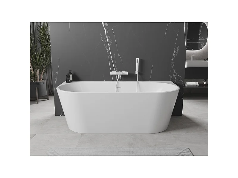 Mexen Oval+ stoječa kopalna kad ob steni 170 x 80 cm, bela, bel preliv - 52681708000-20