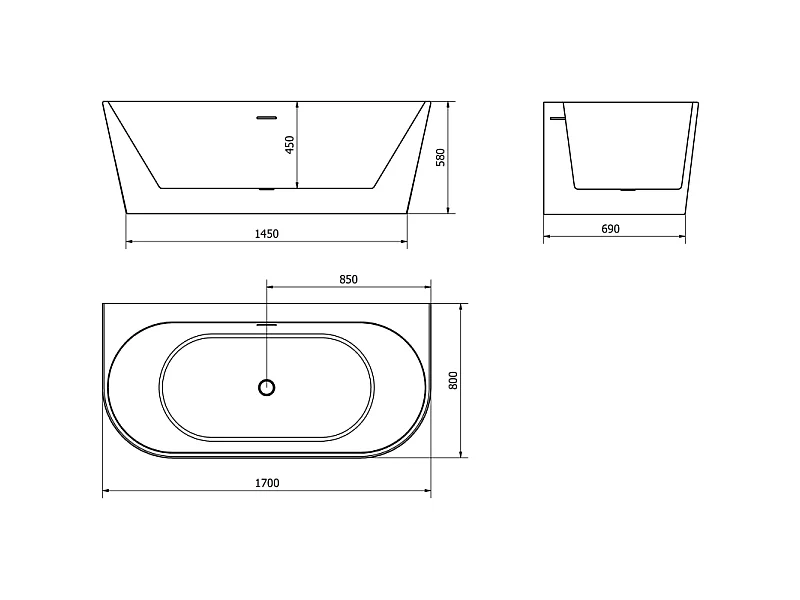 Mexen Oval+ stoječa kopalna kad ob steni 170 x 80 cm, bela, bel preliv - 52681708000-20