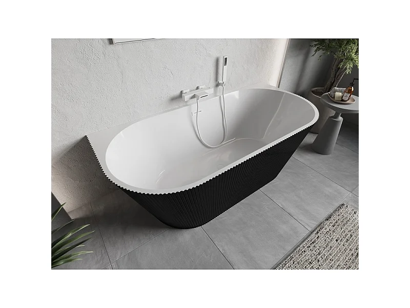 Mexen Oris vrijstaande gegolfde wandbad 170 x 80 cm, wit/zwart, witte overloop - 52871708075-20