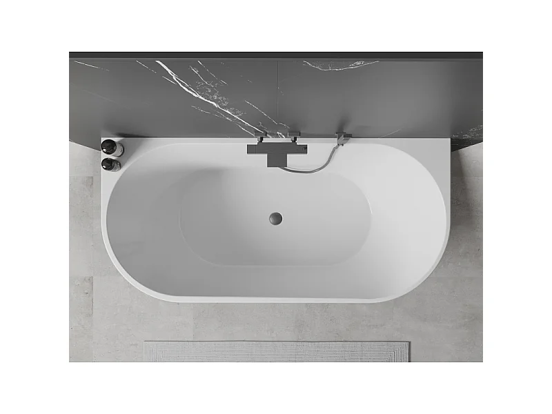 Mexen Oval fritstående badekar mod væg 160 x 80 cm, hvid/sort, overløb børstet gun grå - 52671608075-66