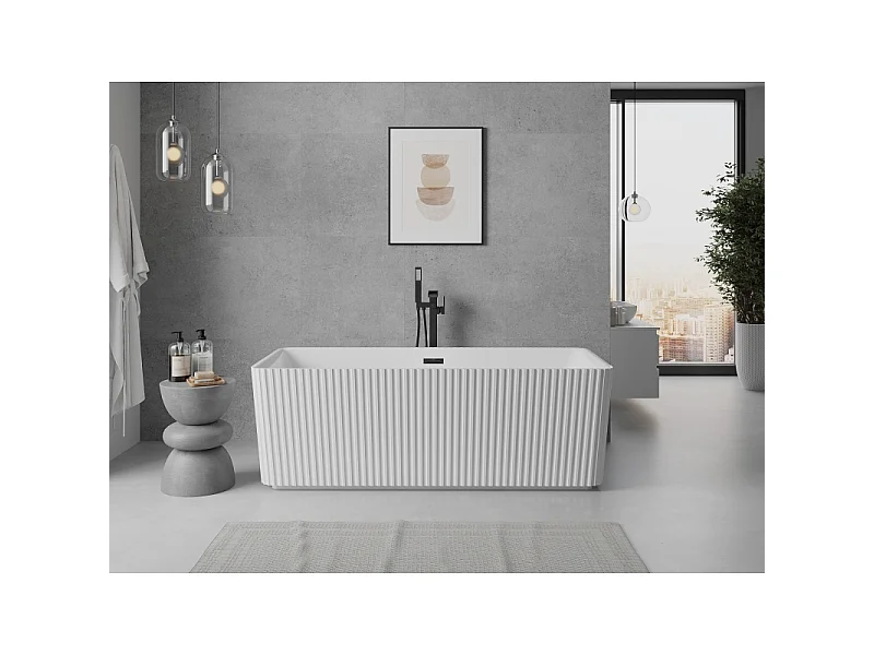Mexen Nila vrijstaande geribbelde badkuip 170 x 75 cm, wit, zwarte overloop - 52841708000-70