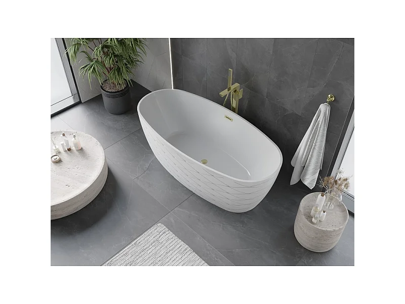 Mexen Olea vrijstaande badkuip patroon 170 x 80 cm, wit, overloop goud geborsteld - 52821708000-55