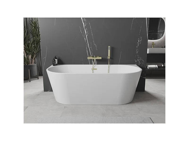 Mexen Oval fritstående badekar til væg 140 x 75 cm, hvid, guld overløb - 52671407500-50