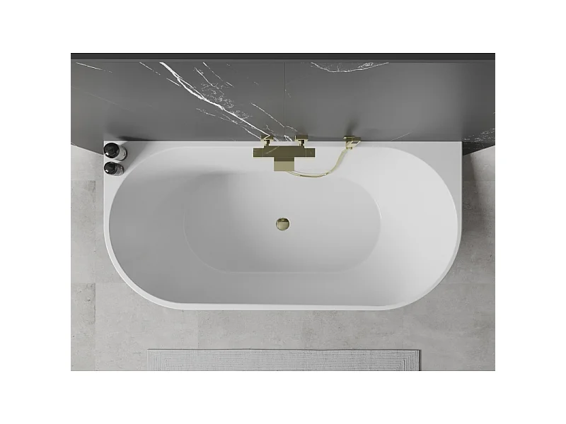 Mexen Oval fritstående badekar til væg 140 x 75 cm, hvid, guld overløb - 52671407500-50