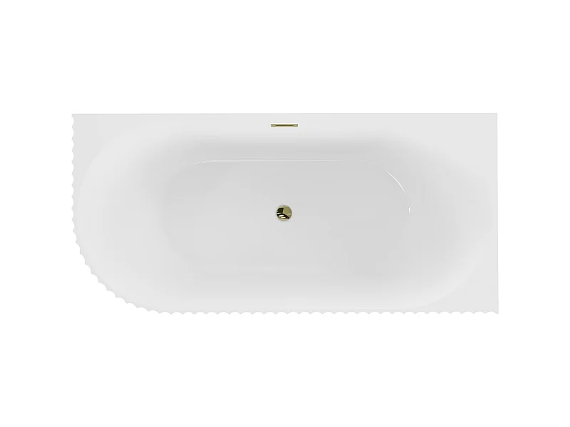 Mexen Gia banheira independente de canto frisada direita 170 x 80 cm, branco brilhante, transbordamento dourado