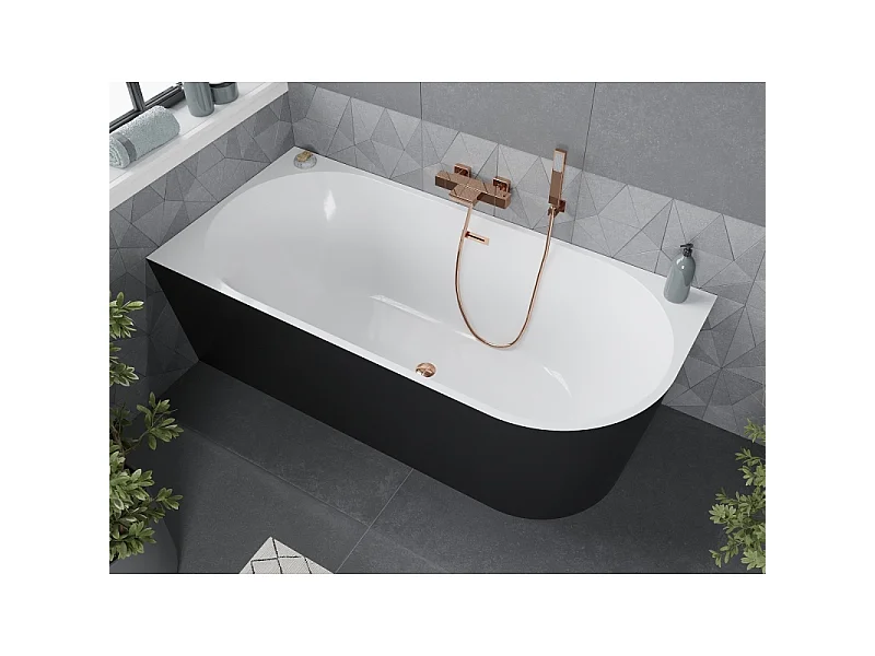Mexen Mia freestanding left corner bathtub 150 x 75 cm, white/black, rose gold overflow - 52691507575L-60
