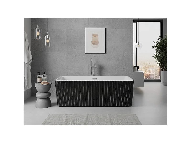 Mexen Nila vrijstaande gegroefde badkuip 170 x 75 cm, wit/zwart, overloop gun metal - 52841708075-95