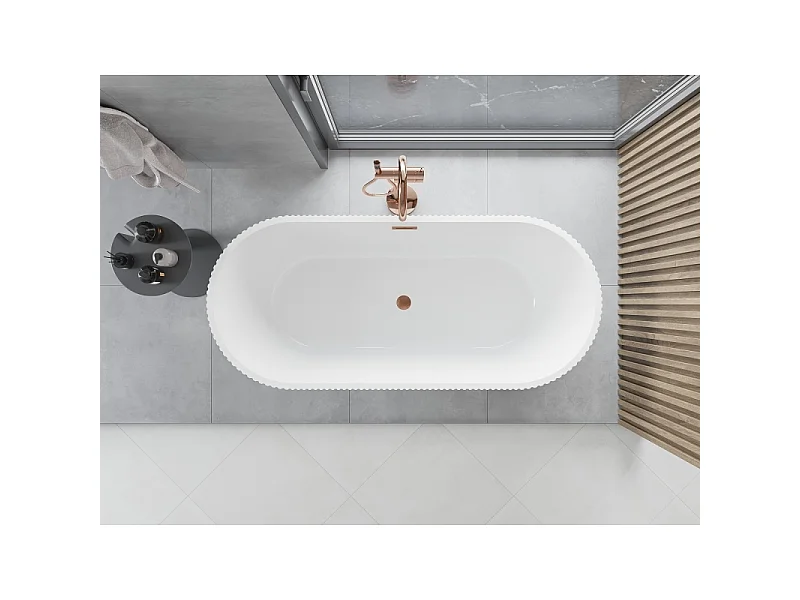 Mexen Yara vrijstaande geribbelde badkuip 170 x 75 cm, wit/zwart, overloop gun gray geborsteld - 52861707575-66