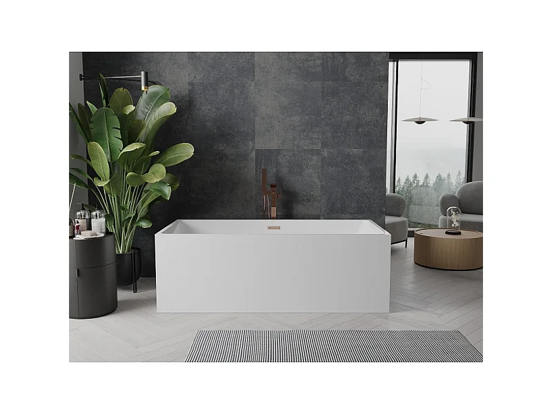 Mexen Nita baignoire autoportante 170 x 80 cm, blanche, trop-plein en cuivre brossé - 52091708000-65