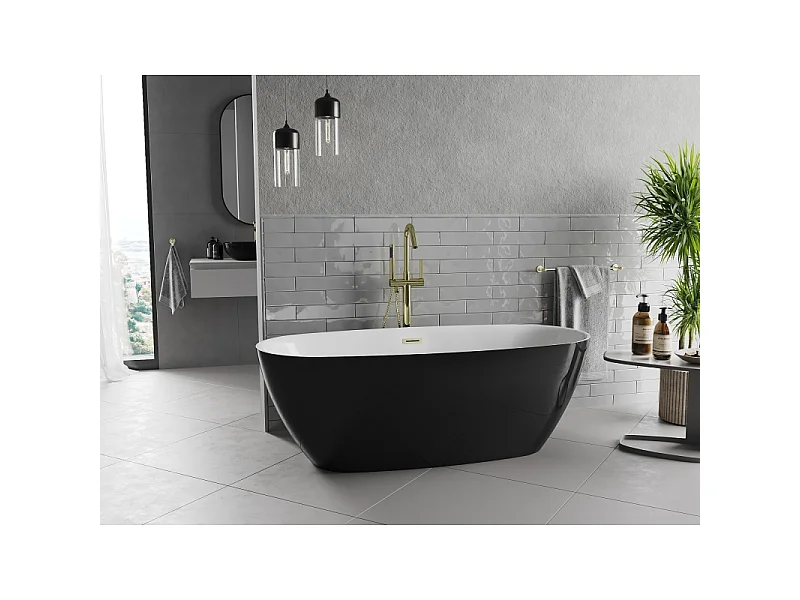 Mexen Luvo Slim samostoječa kad 170 x 75 cm, bela/črna, preliv zlato brušen - 52801707575-55