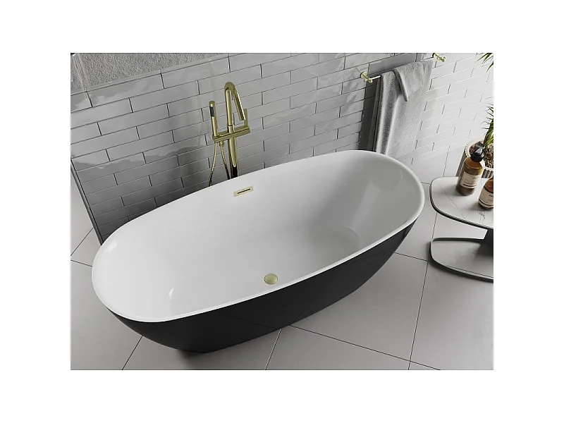 Mexen Luvo Slim samostoječa kad 170 x 75 cm, bela/črna, preliv zlato brušen - 52801707575-55