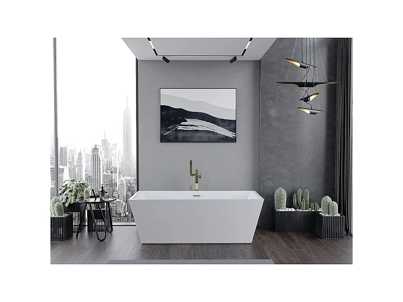 Mexen Lita freestanding bathtub 170 x 75 cm, white, brushed gold overflow - 52121707500-55