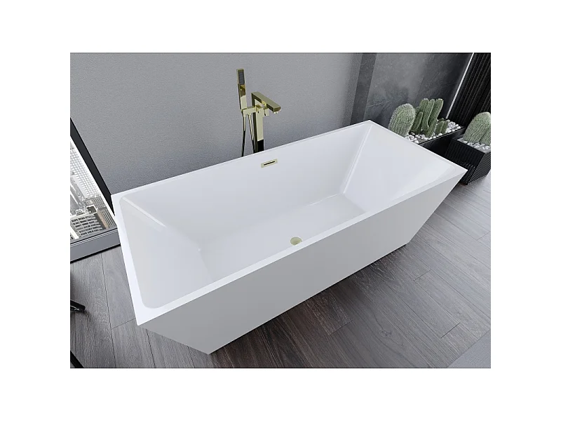 Mexen Lita freestanding bathtub 170 x 75 cm, white, brushed gold overflow - 52121707500-55
