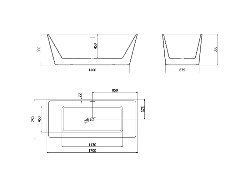 Mexen Lita freestanding bathtub 170 x 75 cm, white, brushed gold overflow - 52121707500-55