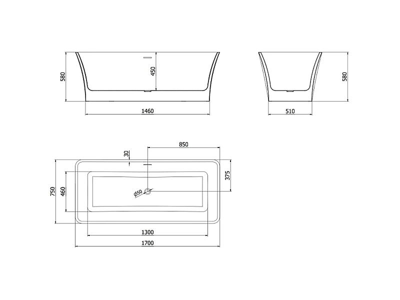 Mexen Tonia freestanding bathtub 170 x 75 cm, white/black, rose gold overflow - 52171707575-60
