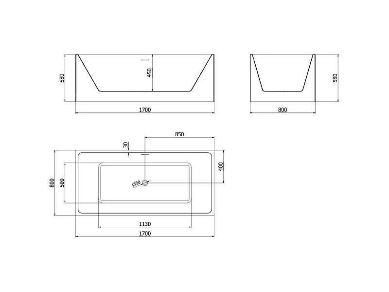 Mexen Nita freestanding bathtub 170 x 80 cm, white/black, black overflow - 52091708075-70