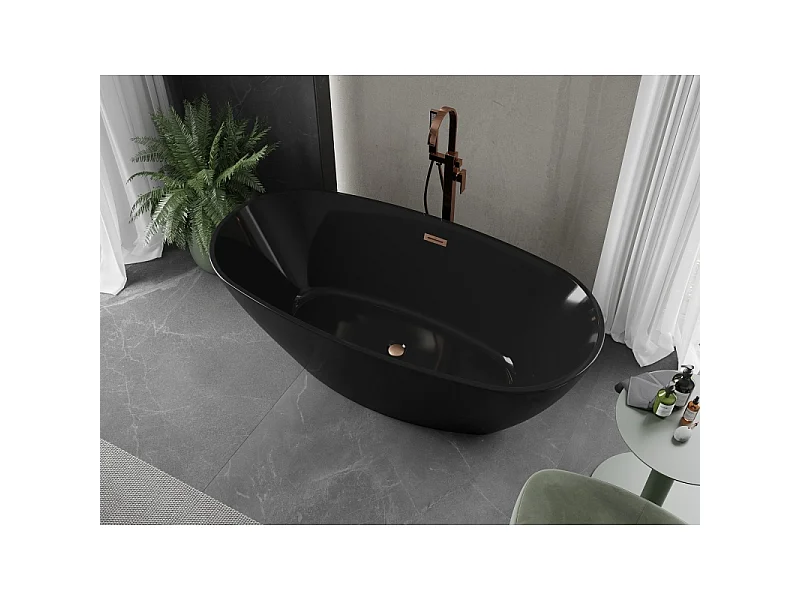 Mexen Eris baignoire autoportante 170 x 80 cm, noire, trop-plein cuivre brossé - 53441708070-65